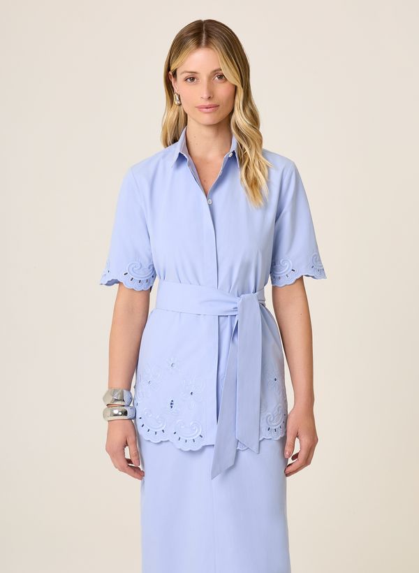 Camisa Slim Fit Bordada Com Cinto Dudalina Feminina 40