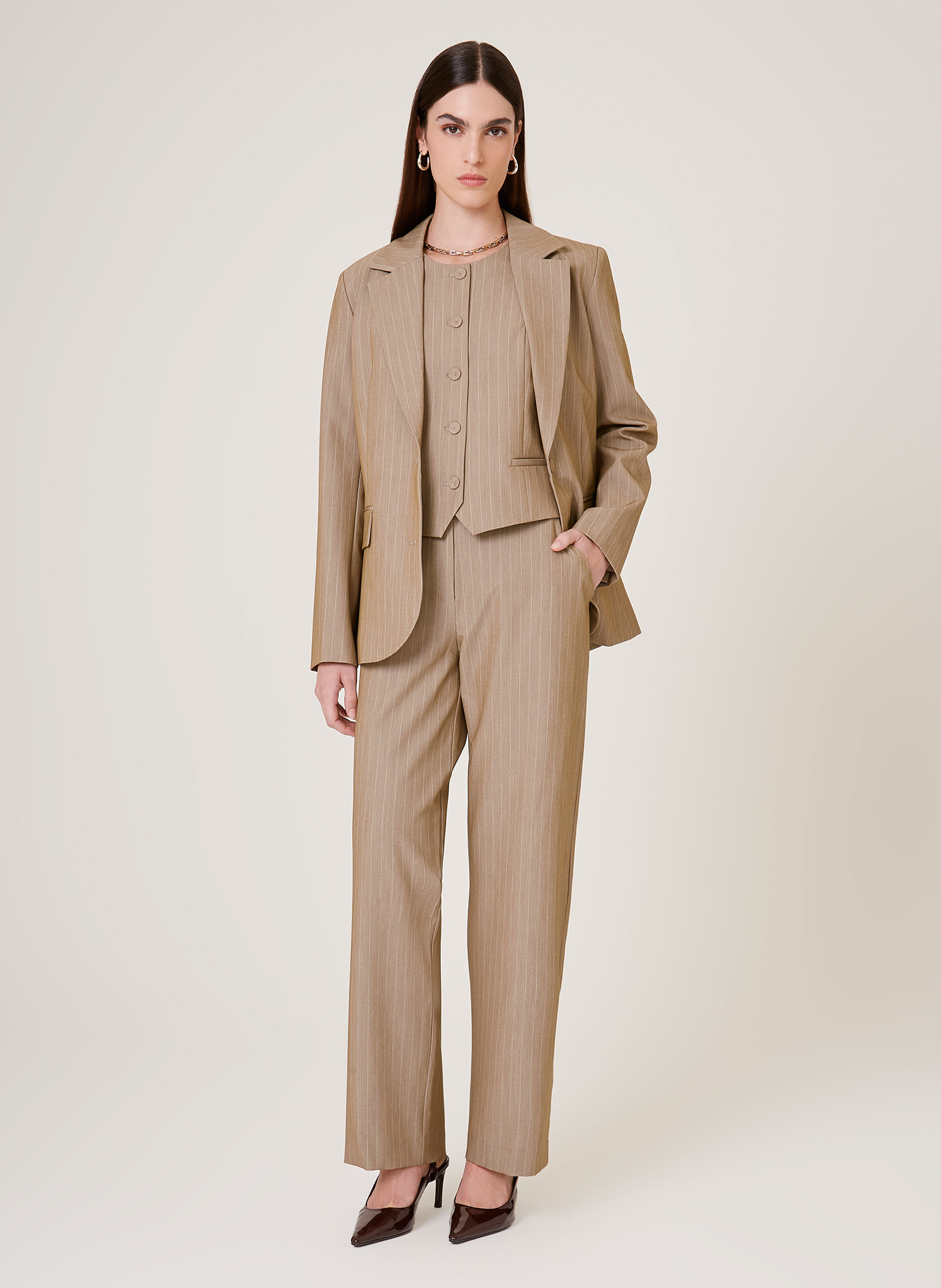 Calça Reta Alfaiataria Risca De Giz Adelia Dudalina Feminina
