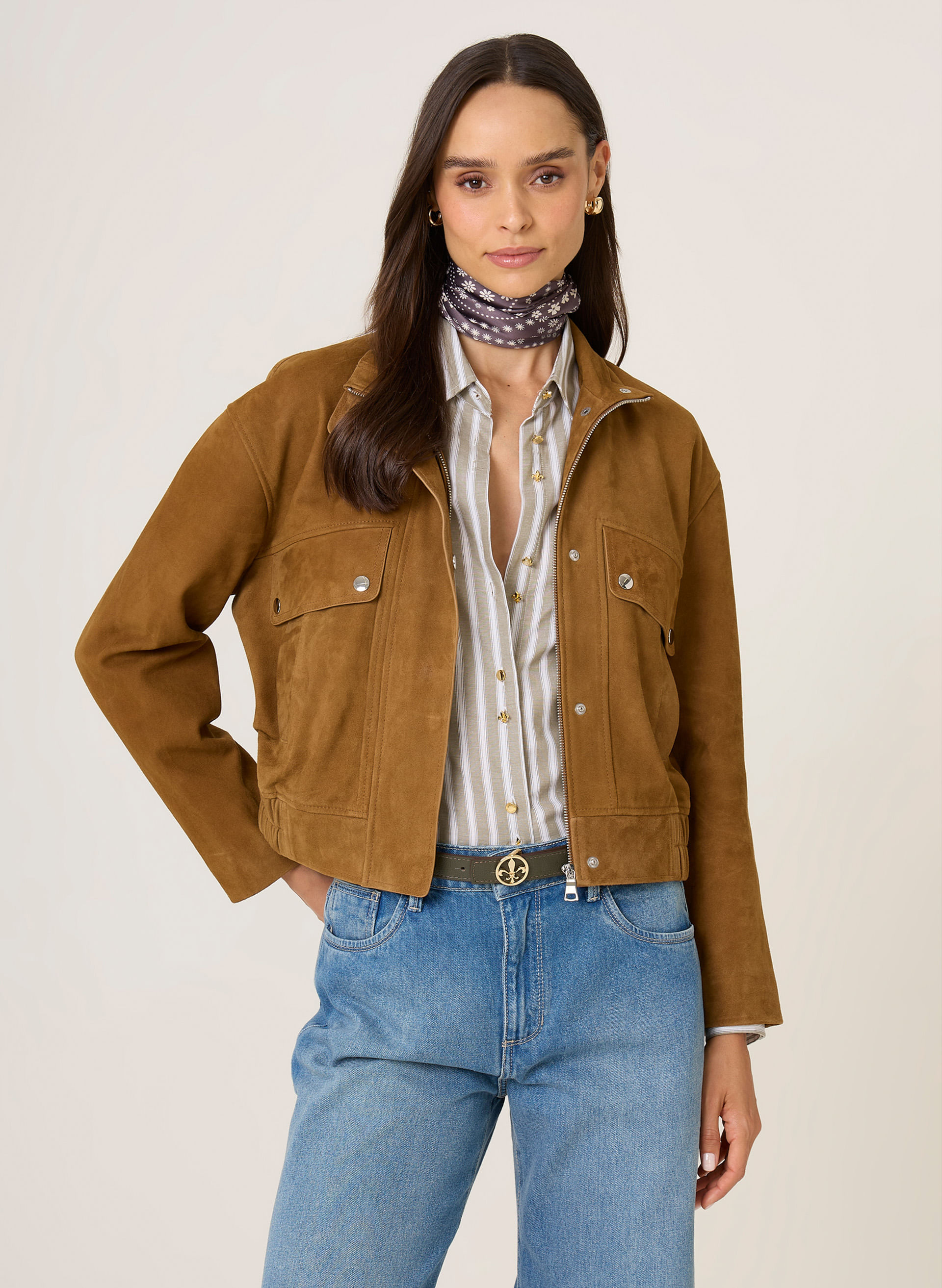 Jaqueta Couro Chamois Renata Dudalina Feminina