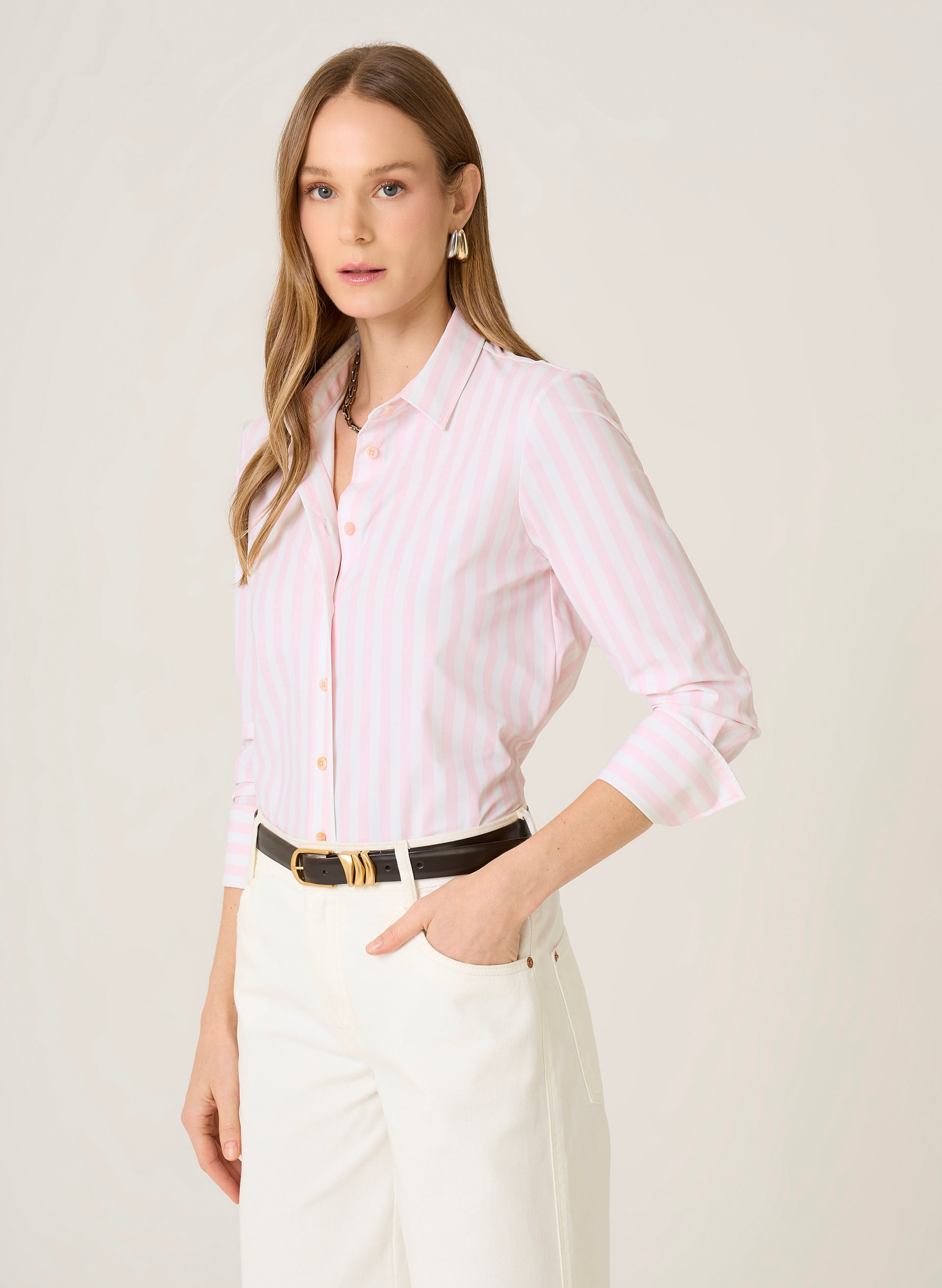 Camisa Regular Fit Perfomance Listrada Dudalina Feminina